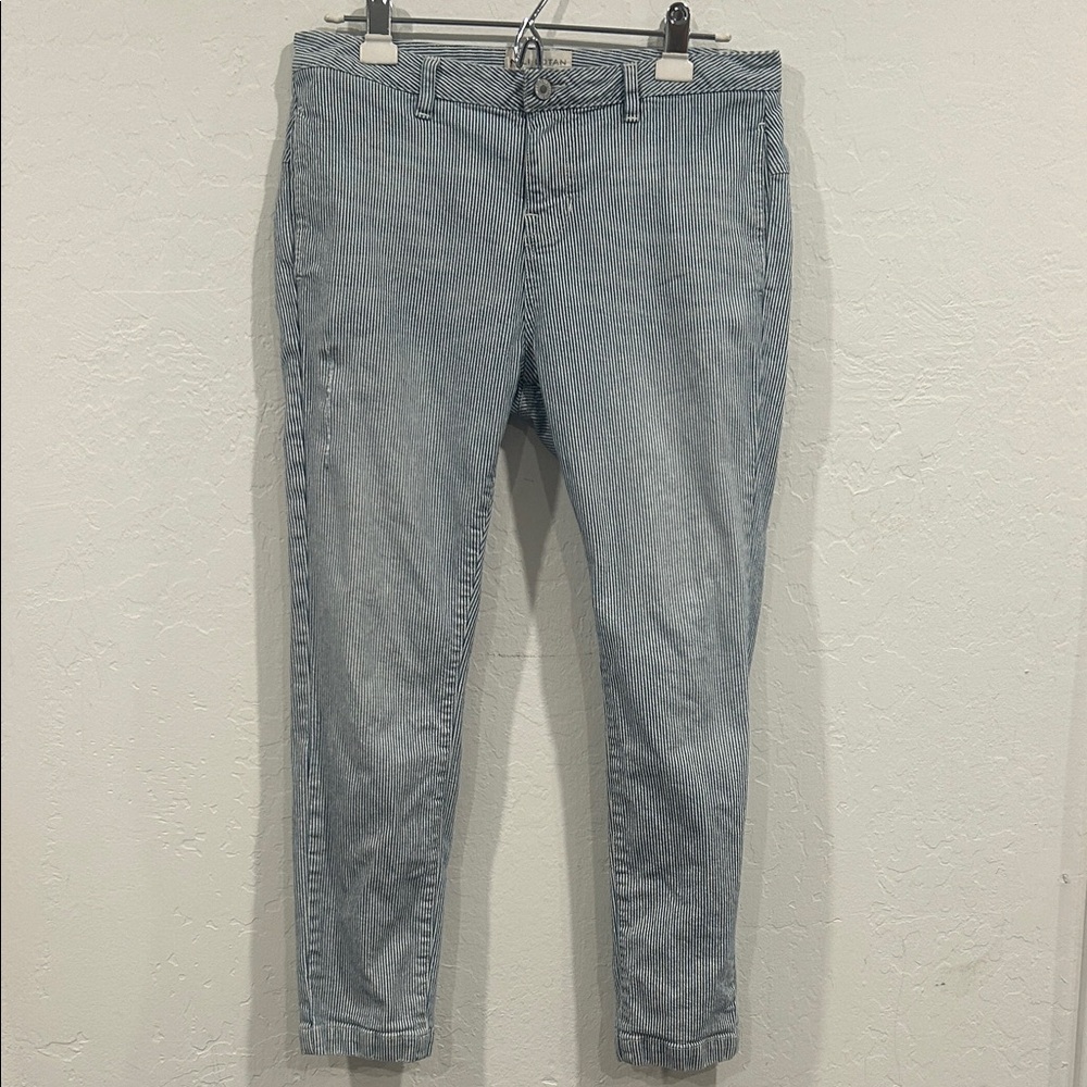 Nili Lotan Tel Aviv Pants Striped Railroad Stretch Narrow Leg Distress